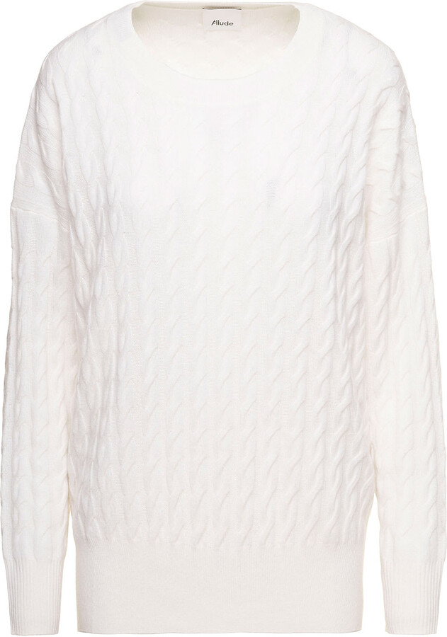 Allude White Cable-knit Sweater In Cashmere Woman - ShopStyle