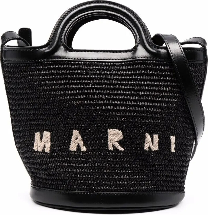 MARNI / マルニ TROPICALIA MINI BUCKET BAG Tropicalia Small Bucket Bag in brown leather and raffia