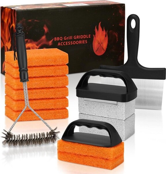 AoiboxGriddleCleaningKitforFlatTopGrillAccessoriesCleanerToolSetwithGrillStoneScraperScouringPads&HandlesEasyStainRemoval