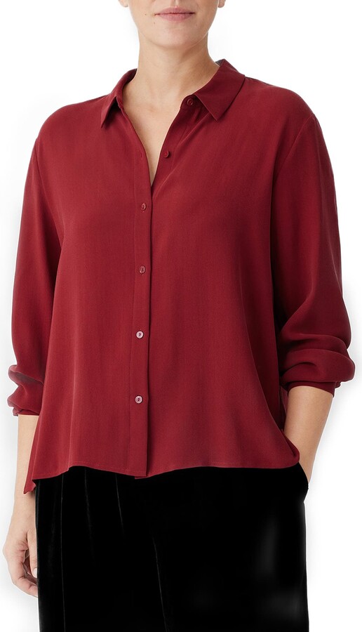 Eileen Fisher Classic Collar Easy Silk ButtonUp Shirt ShopStyle Long