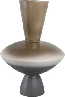 Hokku Designs Vase Pottery Earthenware Sculptural Artesa Design Geometric Pedestal Form Handmade Look Decorative Accent Modern Flared Neck Artisan-Inspired Clay Con