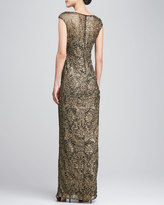 Thumbnail for your product : Kay Unger New York Cap-Sleeve Sequined Beaded Gown
