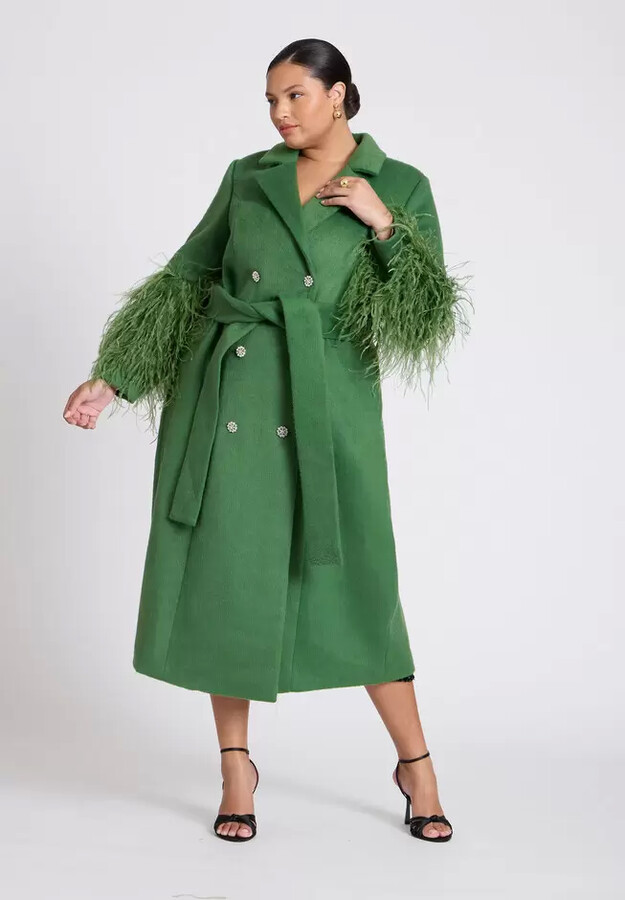 ELOQUII x kate spade new york Feather Sleeve Wool Coat
