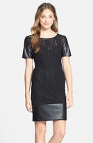 Thumbnail for your product : Laundry by Shelli Segal Faux Leather & Lace Sheath Dress
