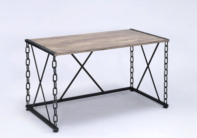 17 Stories Rustic Oak & Antique Black Console Desk Rectangular With Wood Top And Metal Support Legs Desk Binding