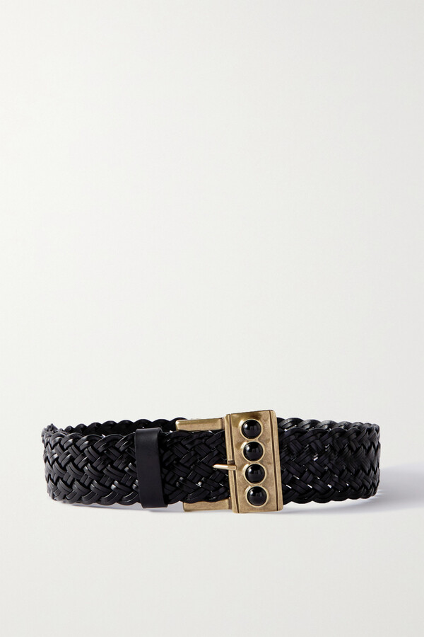 Womens Accessories Belts Etro Embellished Woven Leather Belt in Black 