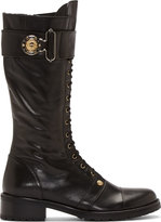 Thumbnail for your product : Versus Black Leather Lace-Up Combat Boots