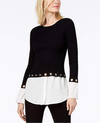 INC International Concepts Grommet-Embellished Layered Look Sweater, Created for Macy's