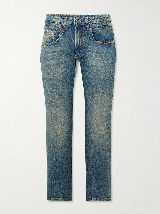 R 13 Boy Cropped Distressed Low-rise Straight-leg Jeans - Blue
