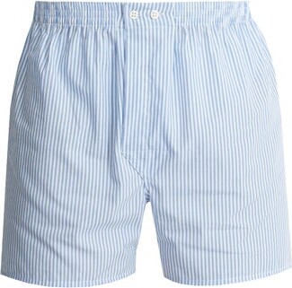 Derek Rose - James Cotton Poplin Boxer Shorts - Mens - Blue Stripe