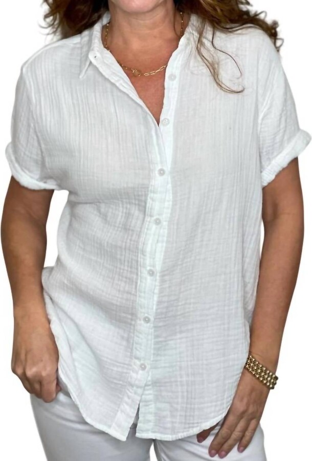 Dylan Gauze Short Sleeve Button Up Shirt In White