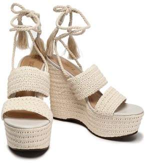 Schutz Lace-Up Shirred Crochet Platform Wedge Sandals