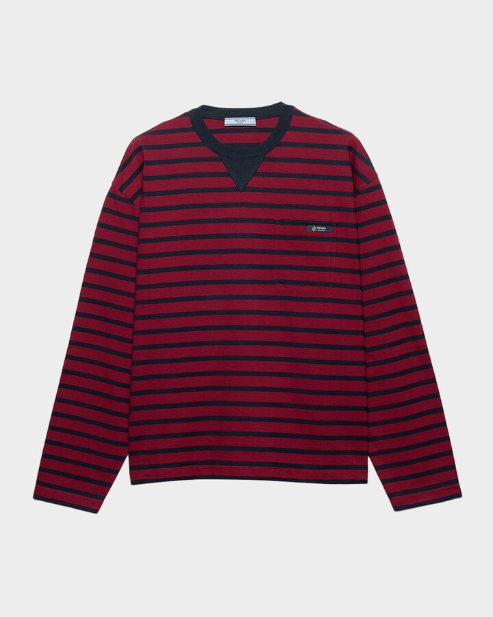 Prada Long-Sleeve Striped Jersey T-Shirt