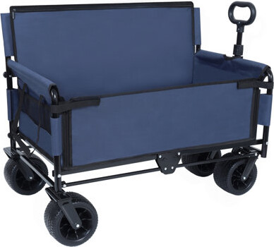 TYUNABRN 3-In-1 Convertible Folding Wagon Cart With Bench Seat & Storage - 500Lbs Heavy-Duty Utility Wagon, 180L Capacity All-Terrain Wheels For Camping, Beach