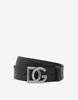 Thumbnail for your product : Dolce & Gabbana Split-Grain Leather Belt With Crossover Logo