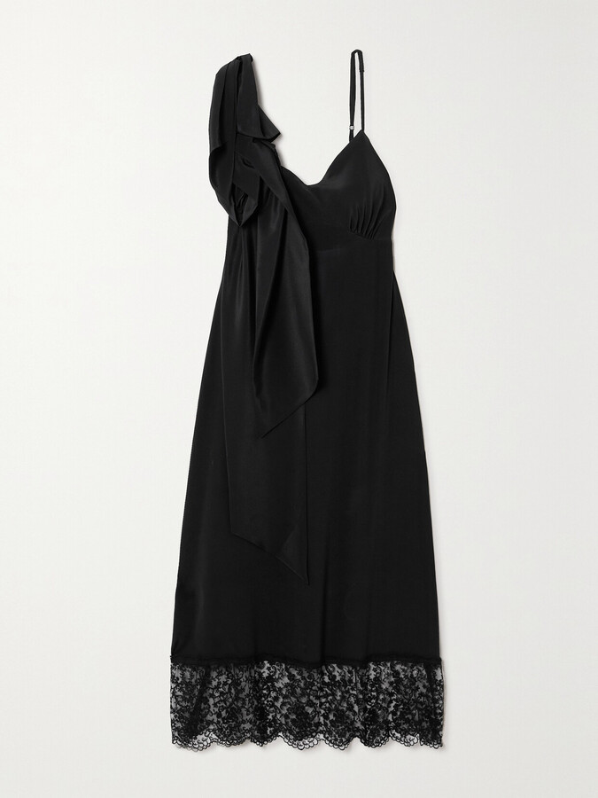 Simone Rocha Lace-trimmed Draped Crepe Midi Dress - Black