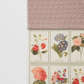 Burberry Botanical and Monogram Print Silk Wool Scarf