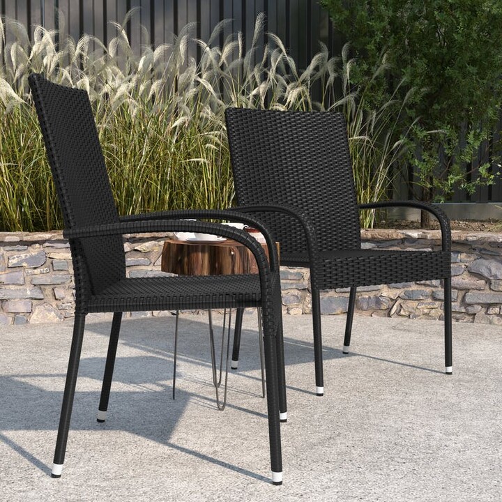 Merrick Lane Mathias Indoor/Outdoor Black Wicker Patio Chairs With
