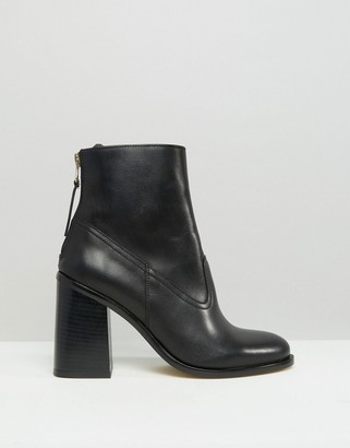 New Look Leather Zip Back Ankle Boot With Block Heel