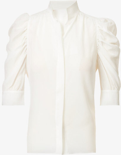 Frame Womens Noir Gillian Puffed-Shoulder Silk-Crepe Top M