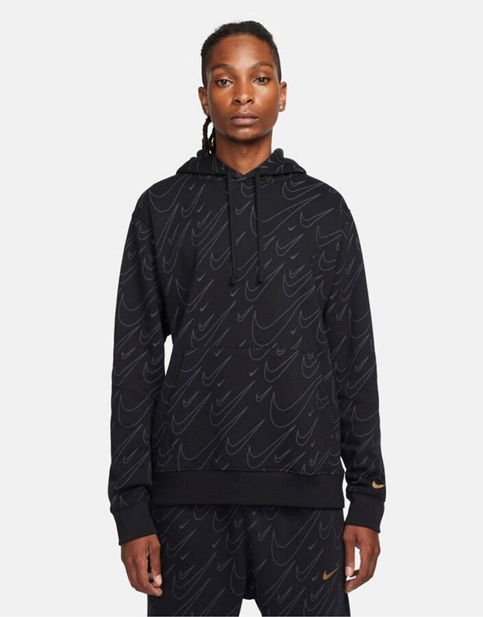 Nike all over swoosh print hoodie in black and gold - ShopStyle