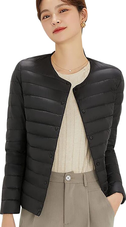 HAXNOHEY Lightweight Down Jacket Women Collarless Packable Puffer