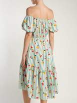 Thumbnail for your product : Caroline Constas Striped Floral Print Cotton Blend Dress - Womens - Blue White