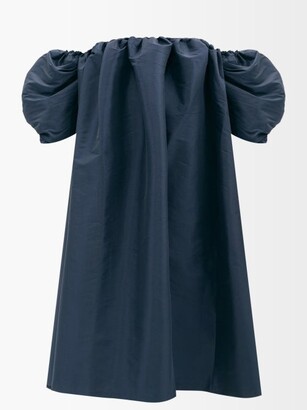 Kika Vargas Off-shoulder Silk-blend Taffeta Dress - Navy