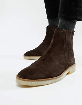 ASOS Design DESIGN chelsea boots in brown suede with faux crepe sole