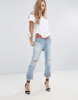 Replay Straight Jeans with Rips and Extreme Frayed Hem