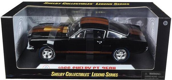 1966 Ford Mustang Shelby GT 350 'Hertz' Black with Gold Stripes and Racing Wheels 1/18 Diecast Model Car by Shelby Collectibles