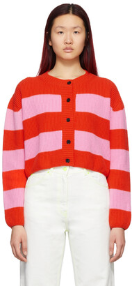 MSGM Red & Pink Striped Rugby Cardigan