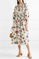 Thumbnail for your product : Ulla Johnson Isabeau Pleated Floral-print Cotton-poplin Midi Dress - Ivory