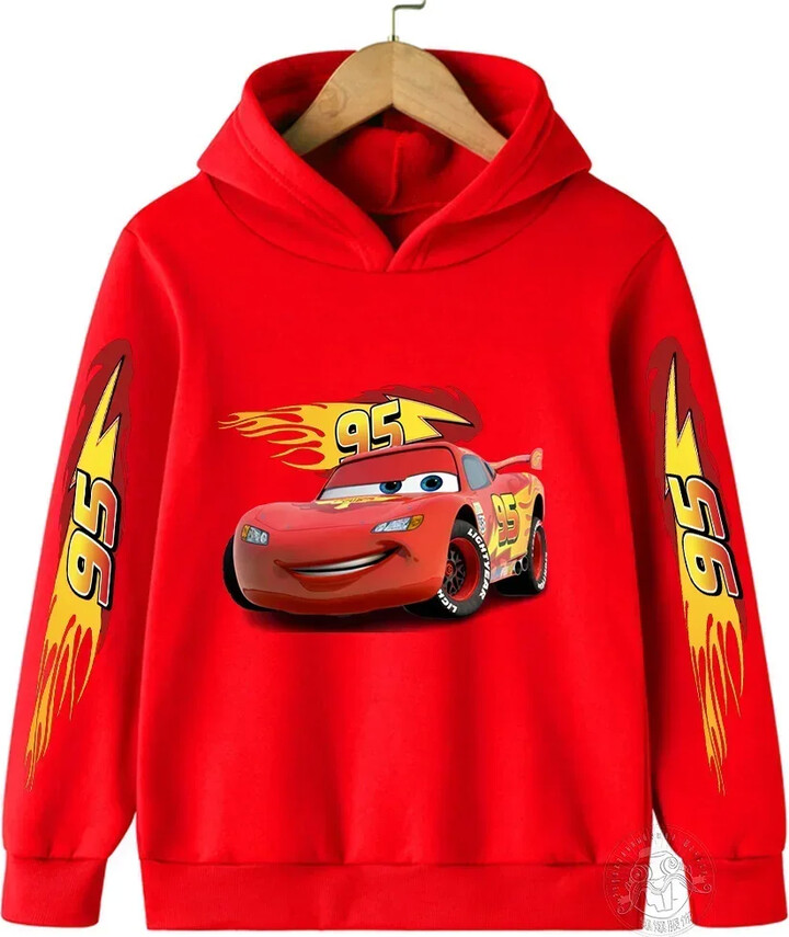 Disney Car Lightning McQueen Cartoon Children Hoodie Autumn Cute Anime Printed Kid Boy Girl Clothing Fashion Pullover Sweatshirt