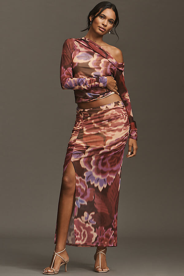 By Anthropologie Ruched Side-Slit Maxi Skirt