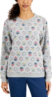 Karen Scott Women's Desi Printed Fleece Top, Created for Macy's