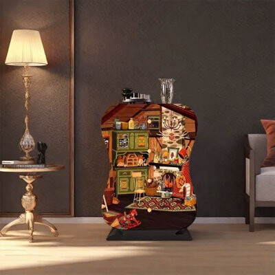 interanest Ash Wood Cabinet with Multiple Drawers