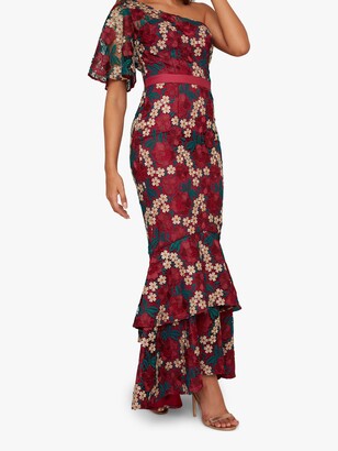 Chi Chi London Aster Floral Crochet Maxi Dress, Red/Blue
