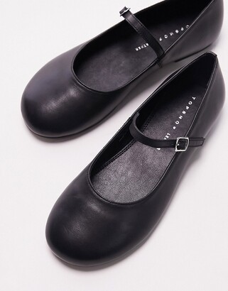 Topshop Carmen leather round toe ballet flats in black
