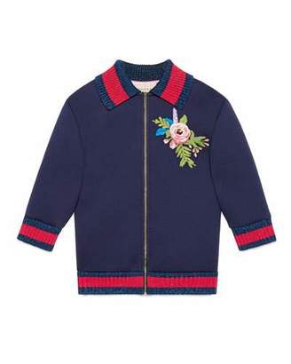 Gucci Neoprene Zip-Front Sweatshirt, Blue, Size 6-12