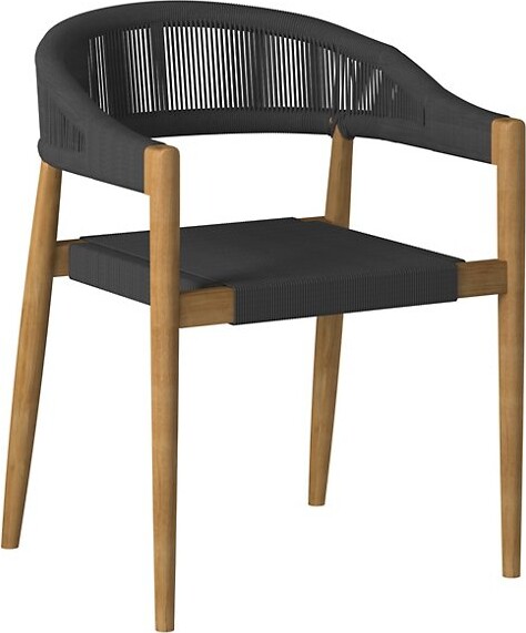 HiTeak Furniture Klint Teak Outdoor Rope Dining Stacking Armchair, Set of 4 in Black