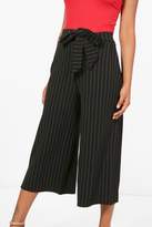 Thumbnail for your product : boohoo Pinstripe Tie Waist Crop Wide Trouser
