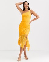 Thumbnail for your product : Asos Tall ASOS DESIGN Tall one shoulder grid lace midi dress