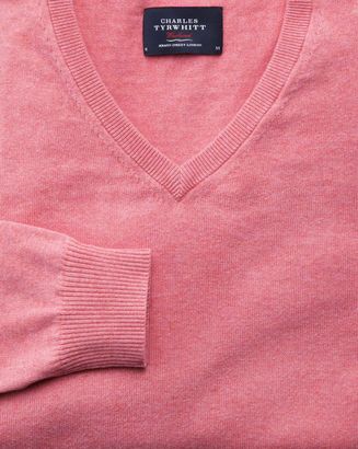 Charles Tyrwhitt Pink Cotton Cashmere V-Neck Cotton/cashmere Sweater Size XXXL