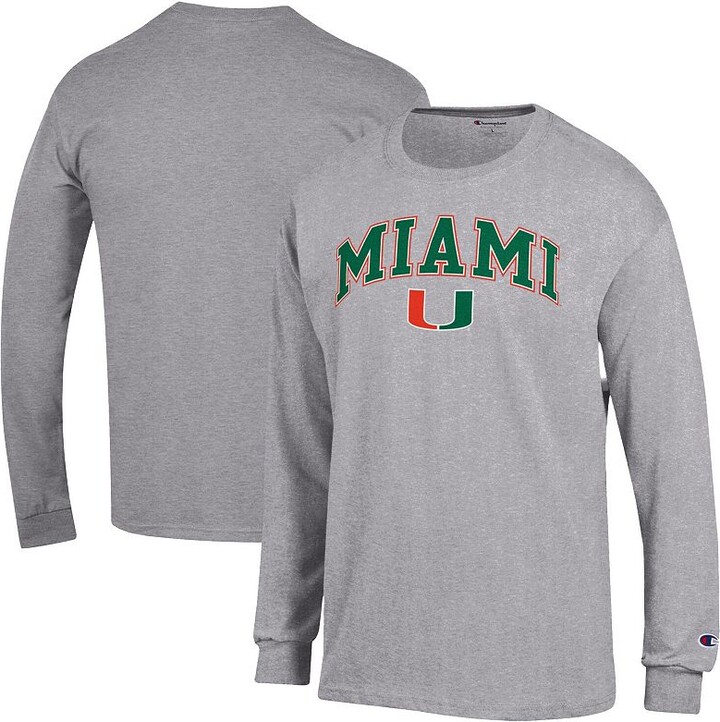 Men's Champion Heather Gray Miami Hurricanes Arch Over Logo Long Sleeve T-Shirt