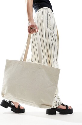 ASOS DESIGN laptop compartment canvas tote bag in natural - NUDE - ShopStyle