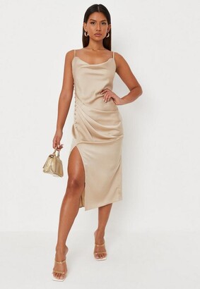 Missguided Champagne Satin Cowl Neck Side Button Midi Dress - ShopStyle