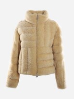 Padded Shearling Jacket With Woven Pa 