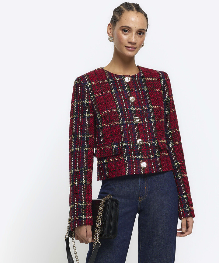 River Island Womens Red boucle jacket ShopStyle