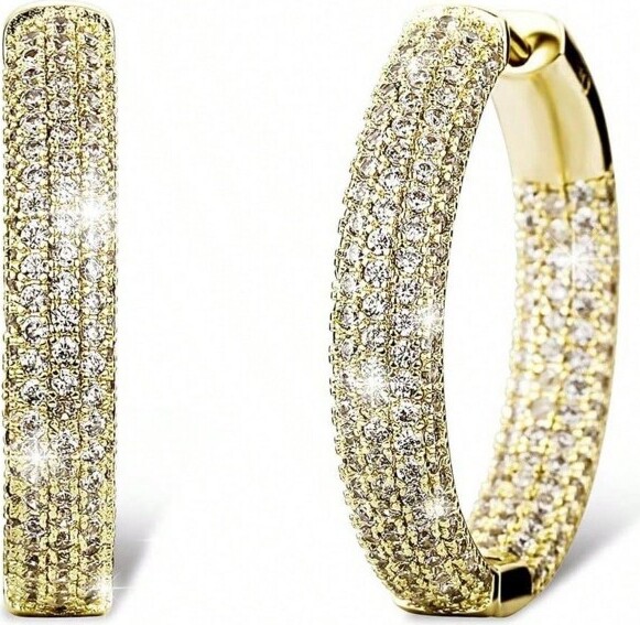 LOVELAY CREATIONS IcedOutHoopEarringsCubicHuggieCartilageCuffHypoallergenicGoldLuxuryRoundCircleEarringsforMenWomengoldStandard
